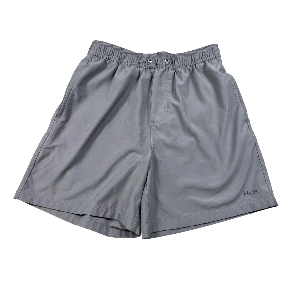 Huk Mens Gray Performance Fishing Shorts Small Elastic Waist Quick Dry Athletic